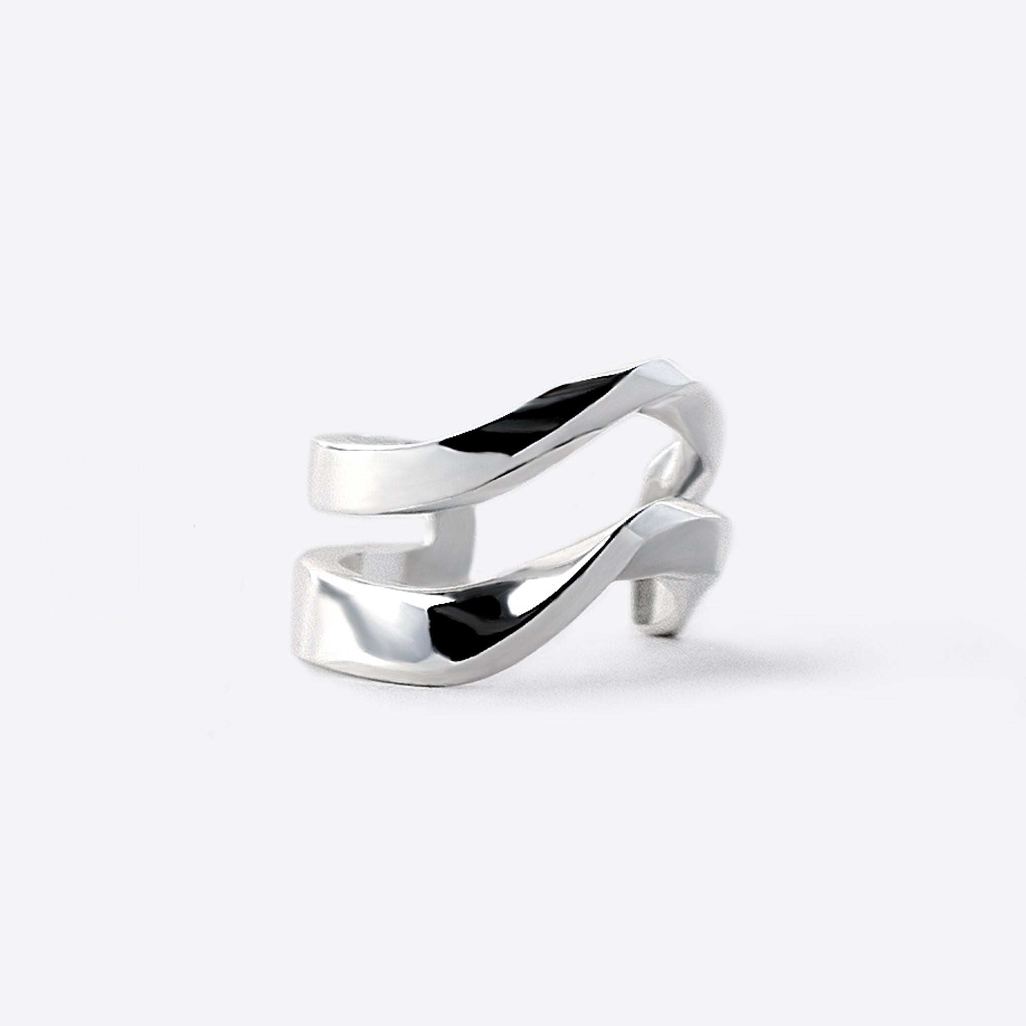 Sterling silver Linea Ear Cuff with two twisting parallel bands and modern design