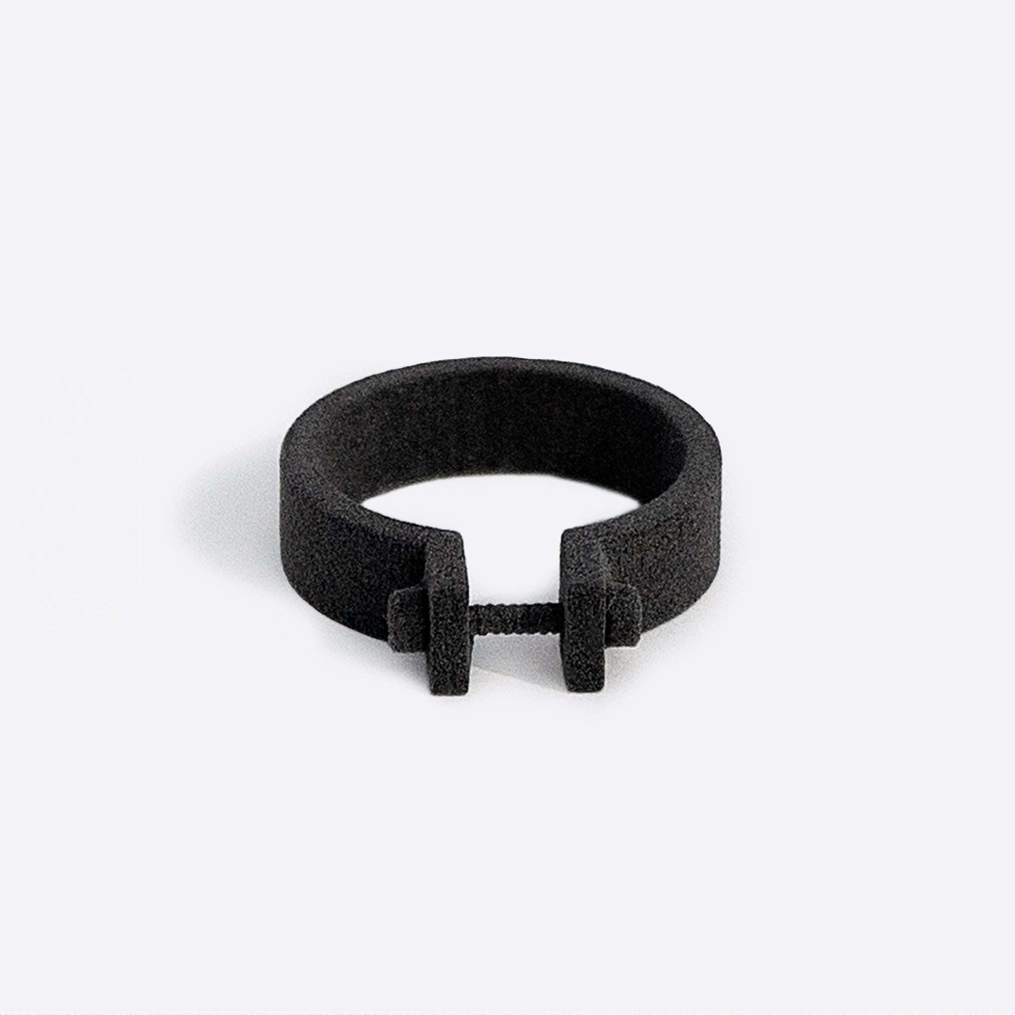 gray nylon Machina Q Sample Ring with adjustable machined design, 3D-printed men's jewelry piece