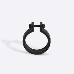 Gray nylon Machina Q sample ring with adjustable machined design on white background