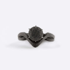 Clio sample engagement ring in gray nylon with intricate line geometry and minimalist design