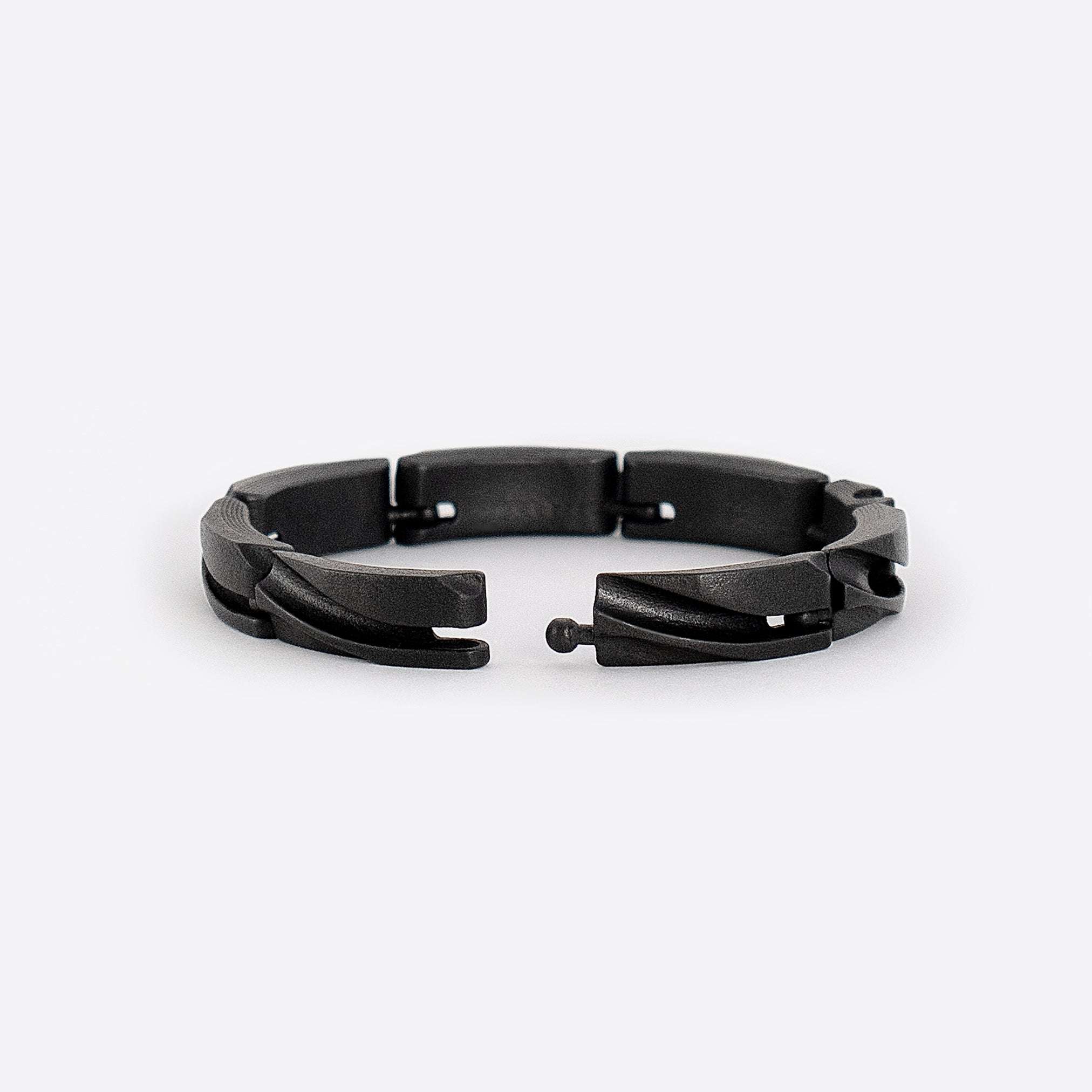Black 3D printed Link Bracelet with ball joint chain design on white background