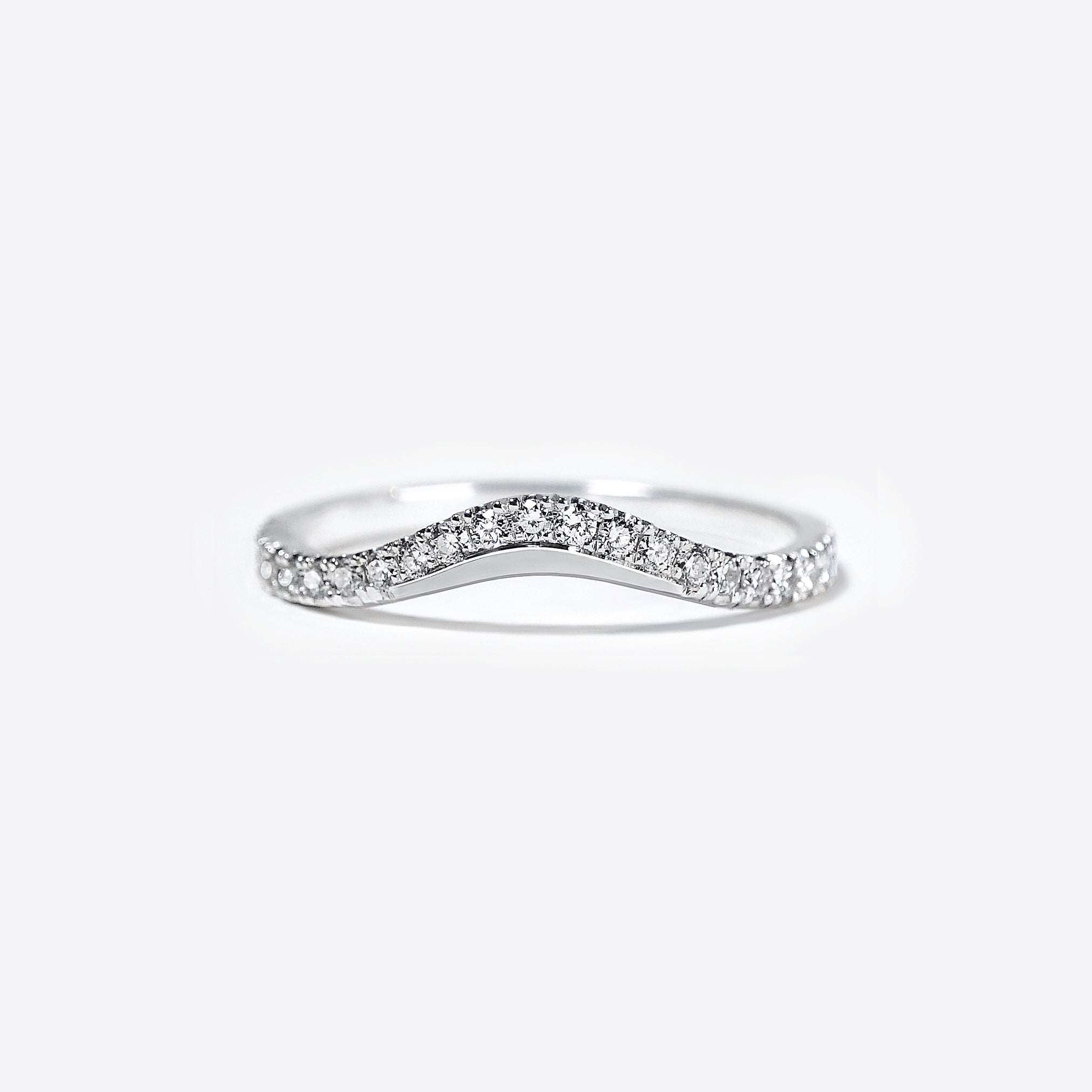 Lyra Ring platinum curved band with diamonds, elegant minimal design, 3D printed precision jewelry