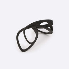 Gray nylon Mobius Sample Ring with elliptical petal design, lightweight and flexible.