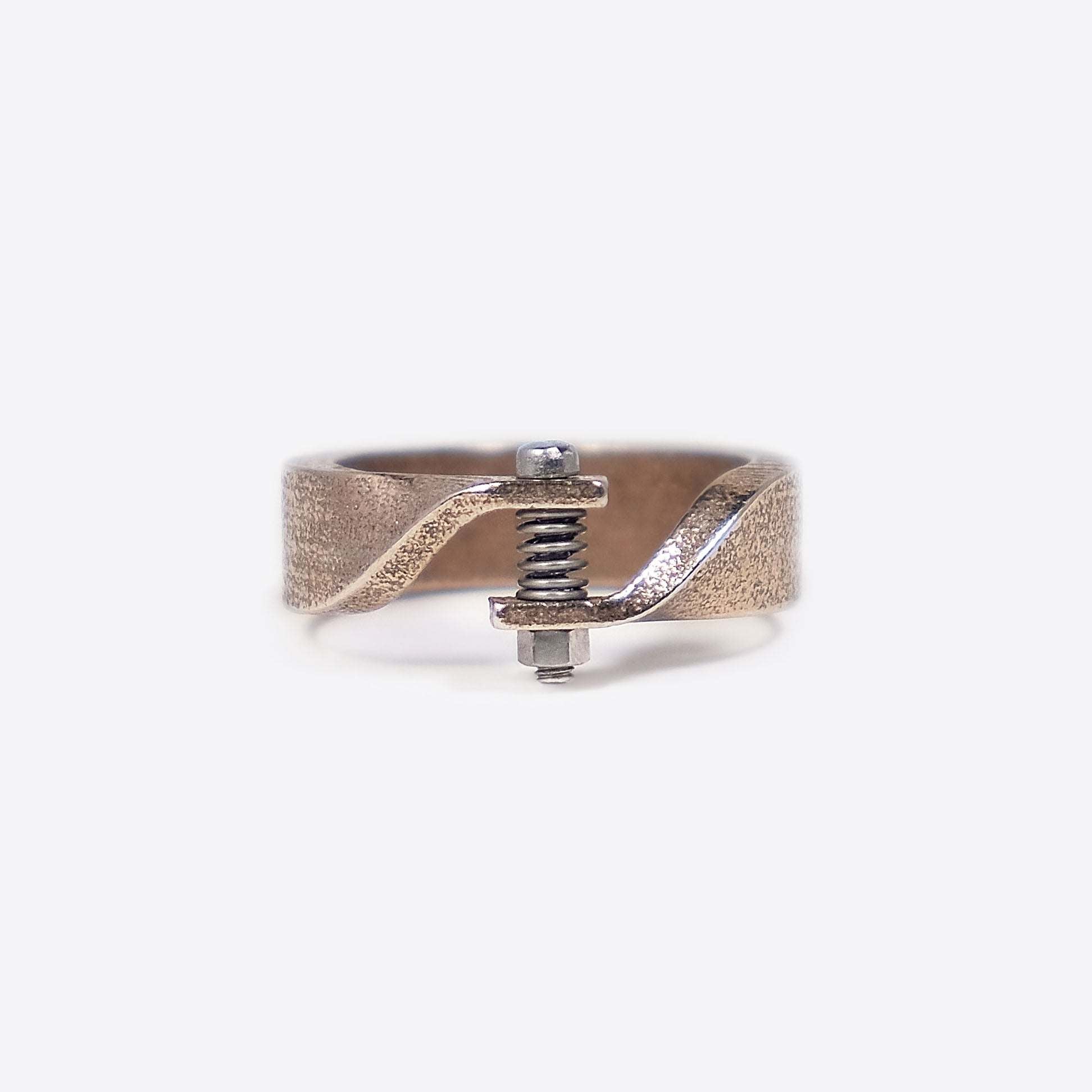 Machina X men's adjustable stainless steel and bronze ring with industrial screw design