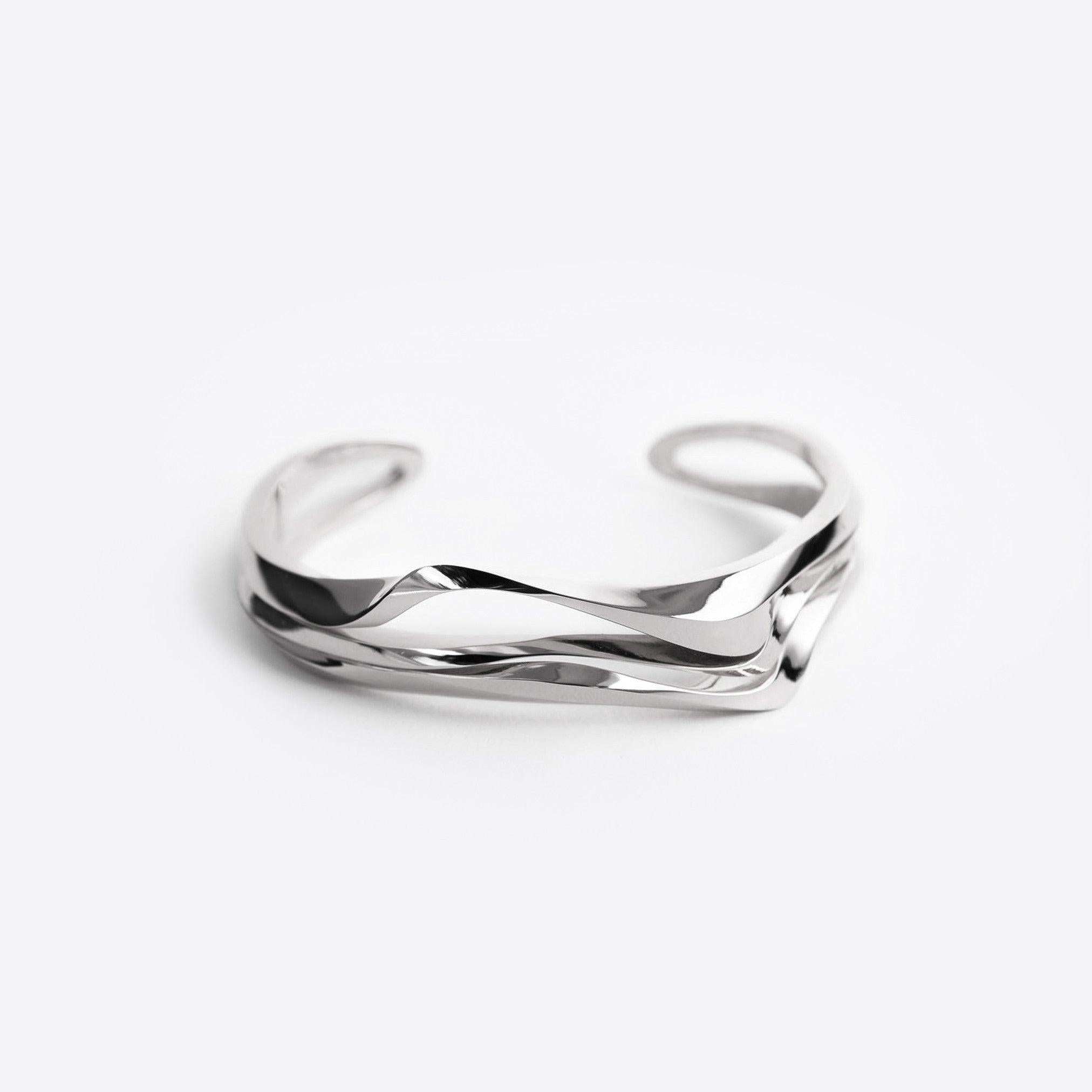 Allegro Cuff sterling silver twisted stacking bracelet with precision edge detailing