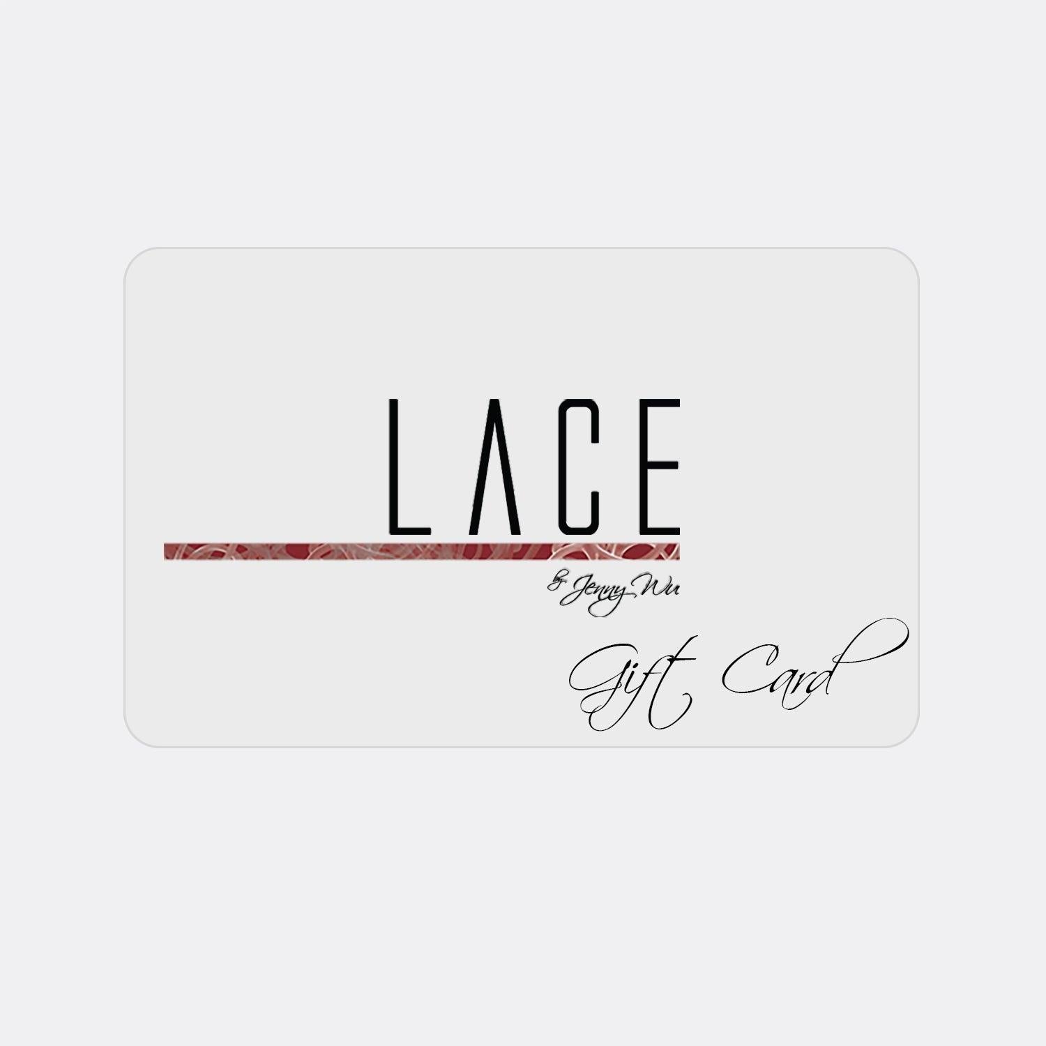 LACE by Jenny Wu gift card with elegant logo and script text for flexible shopping choice
