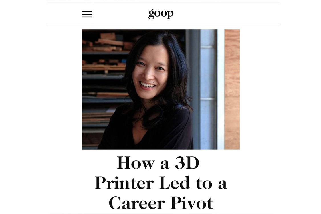 LACE designer Jenny Wu featured on Goop front page discussing 3D printing jewelry career pivot