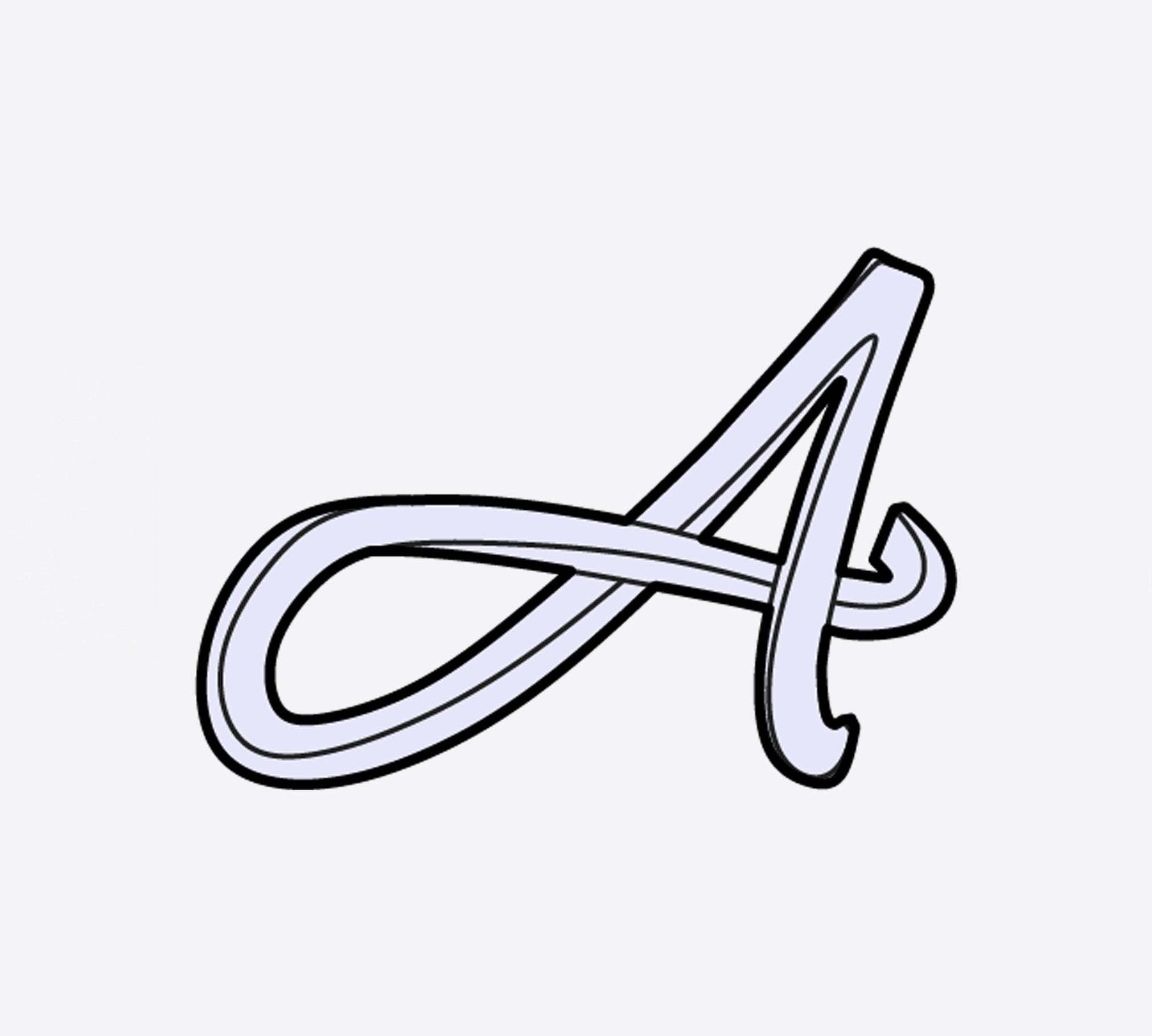 LACE Heat-Press Sticker in violet cursive letter A design for customizable tote bags