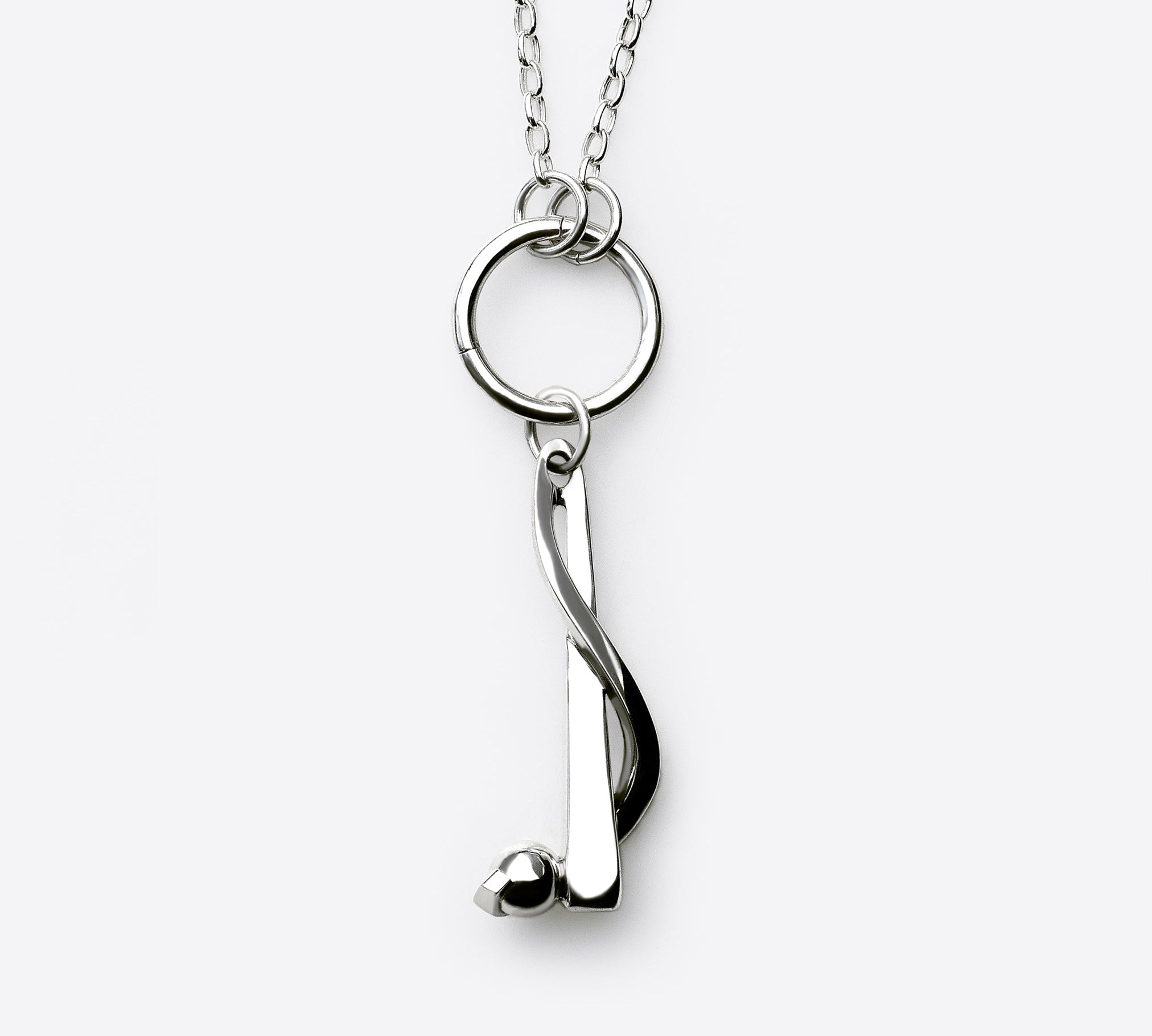 Sterling silver bat-and-ball charm necklace with modern design and polished finish