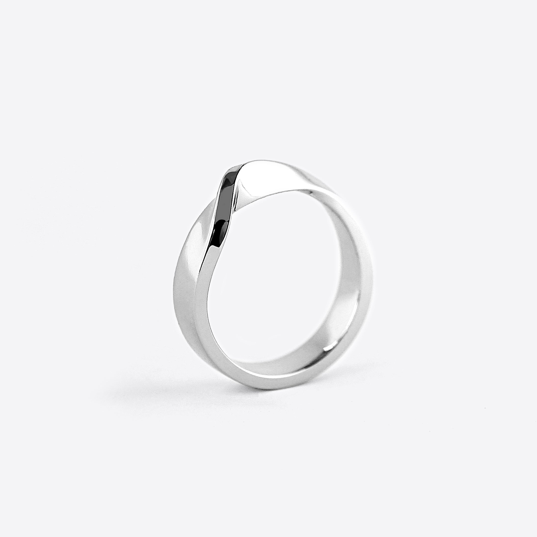 Sterling silver Amor Amos Light Set twisting band stackable ring with precision edge detailing