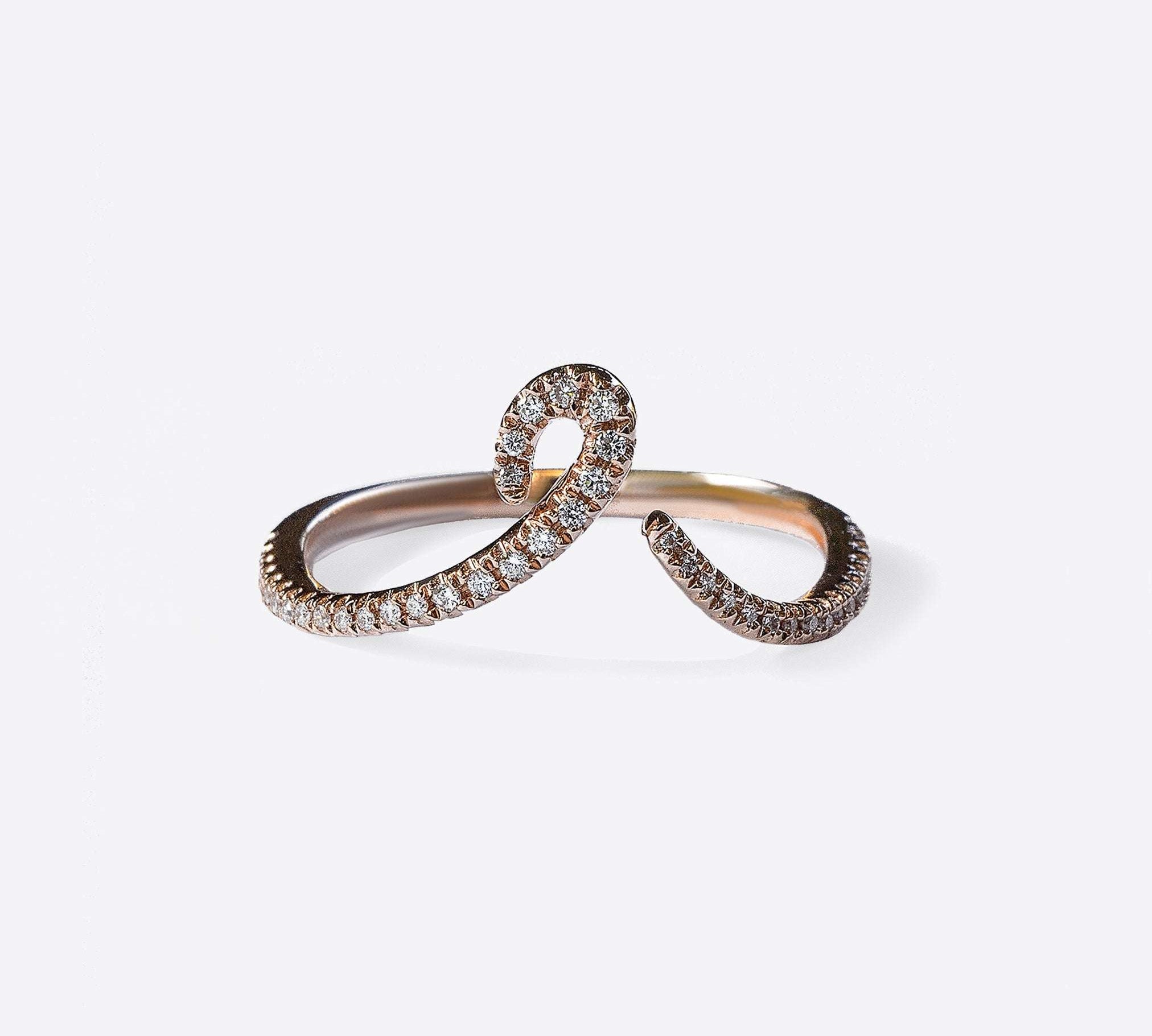 Hydra Diamond Ring in 14K gold with curved oval loop and round-brilliant diamonds