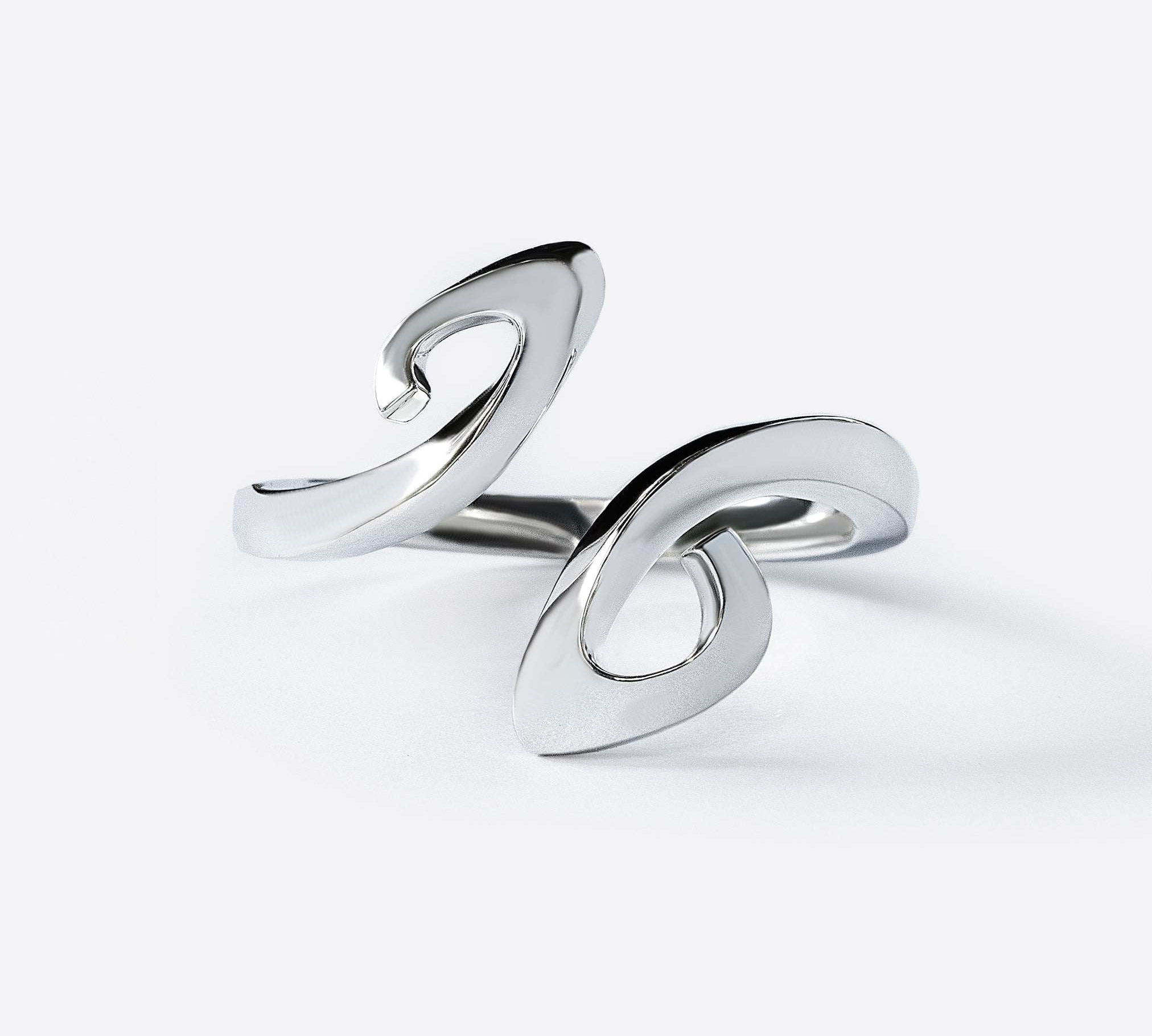 Sterling silver Hydra Duo ring with double-looped open design and serpentine curves