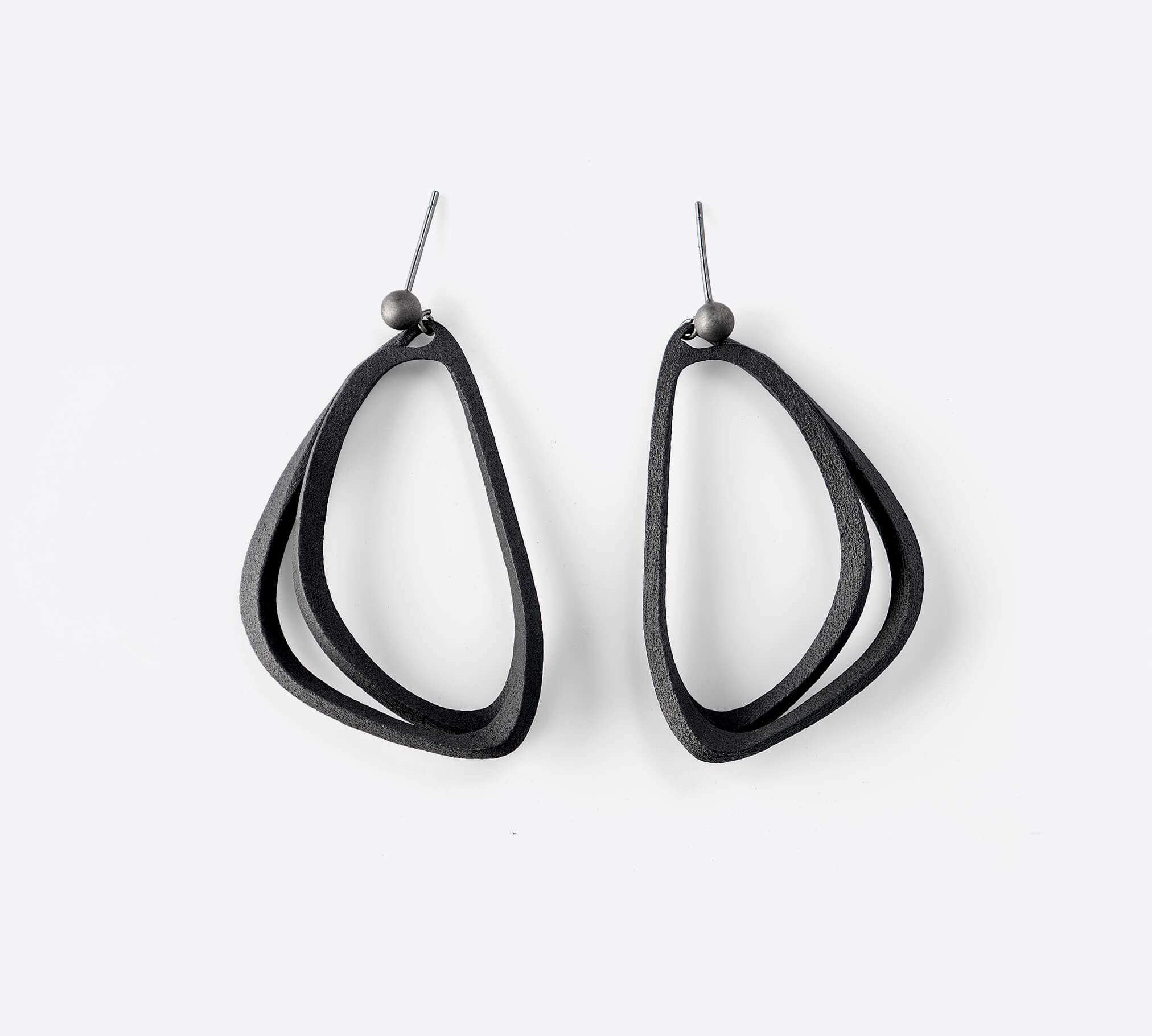 Aura Carbon lightweight 3D printed carbon fiber hoop earrings with angled loop design