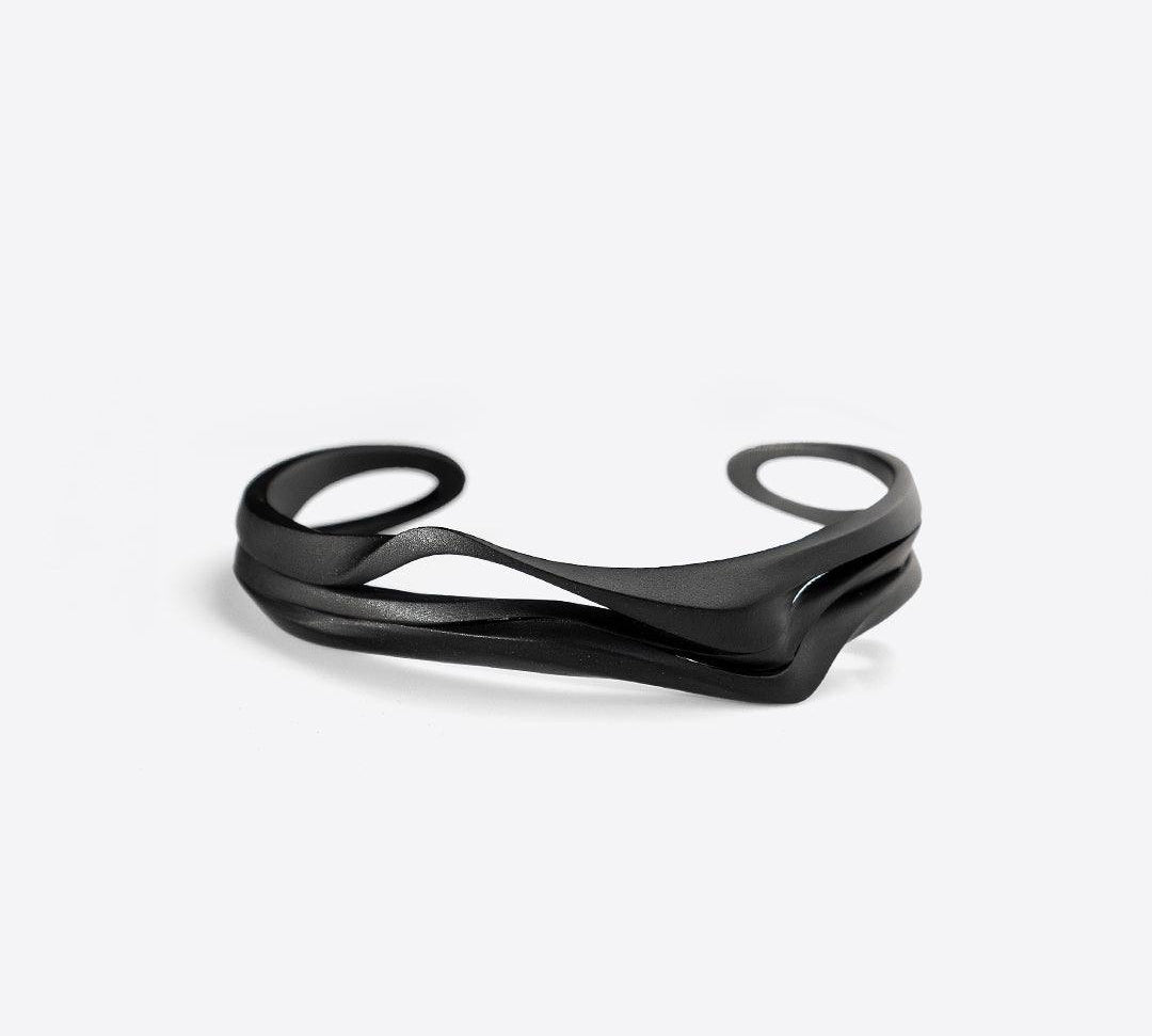 Allegro Cuff black steel twisted stacking curves open bracelet