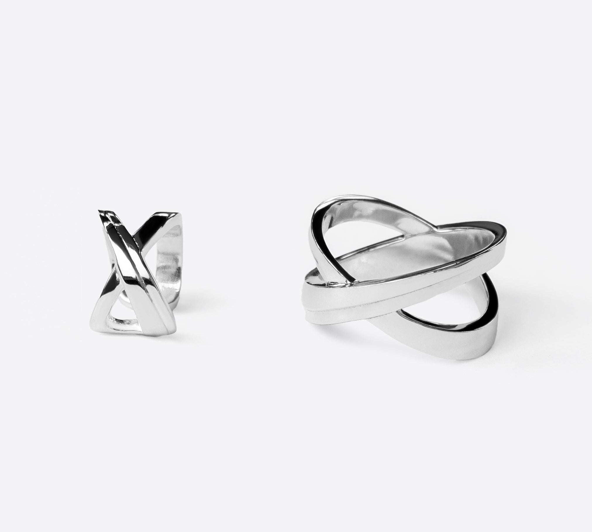 Sterling silver X ring and ear cuff set with precision edge detailing