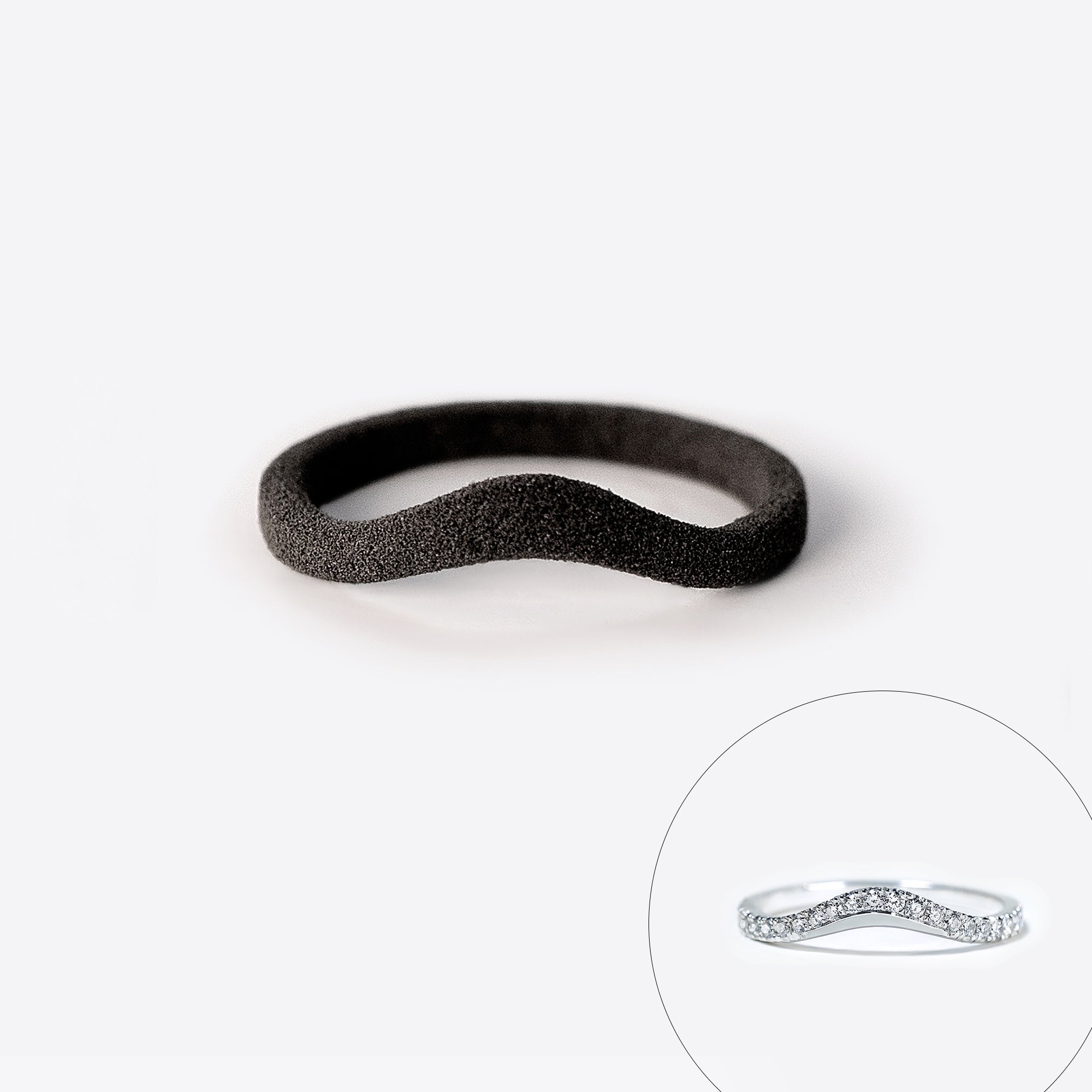 Black nylon engagement ring sample with fine texture, part of the Engagement Ring Samples Set for fit and style testing