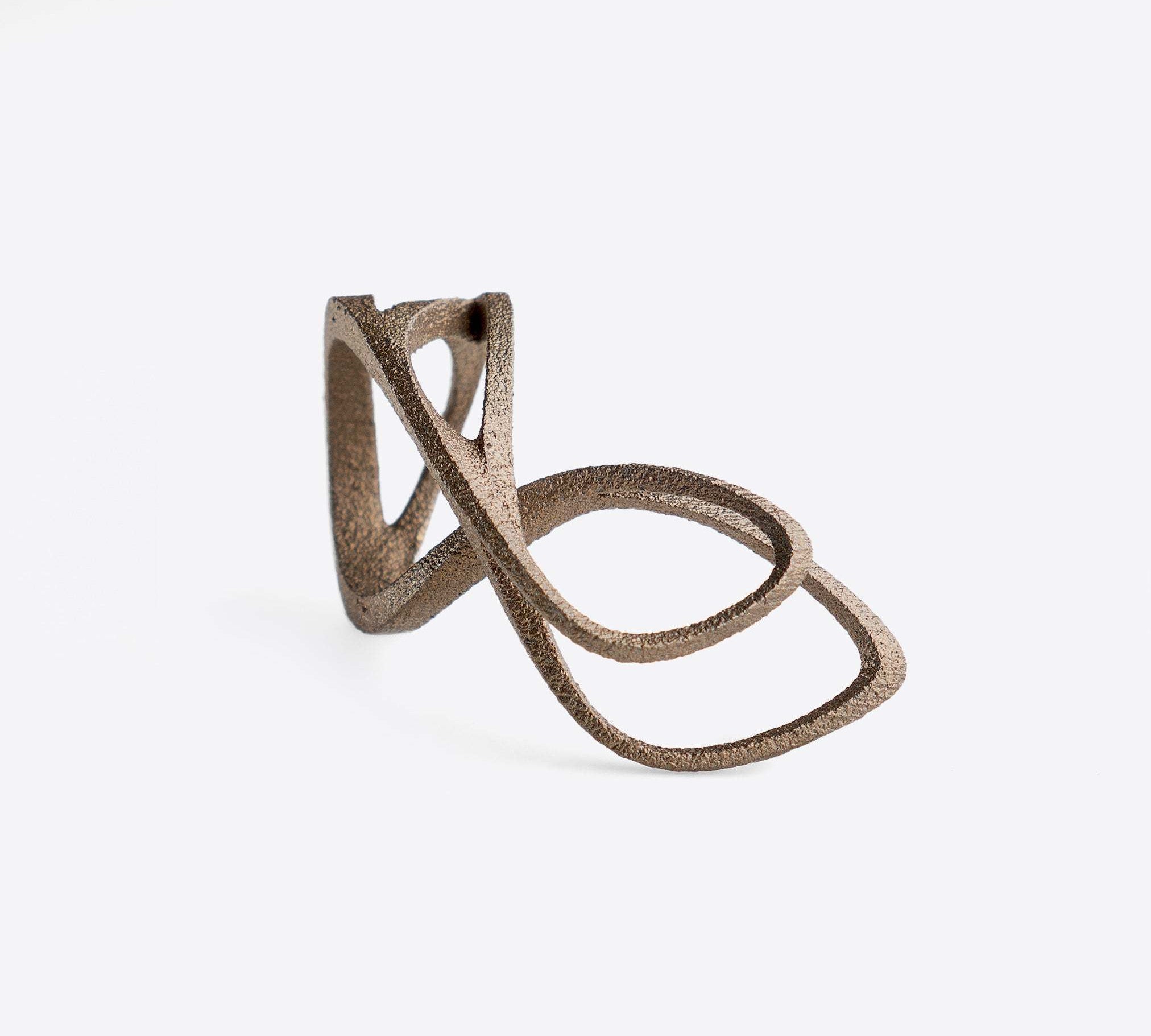 Mobius Light Steel Ring with matte textured finish and elliptical petal design on white background