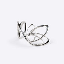 Sterling silver Papilio ring with four elliptical petal shapes and intricate edge detailing