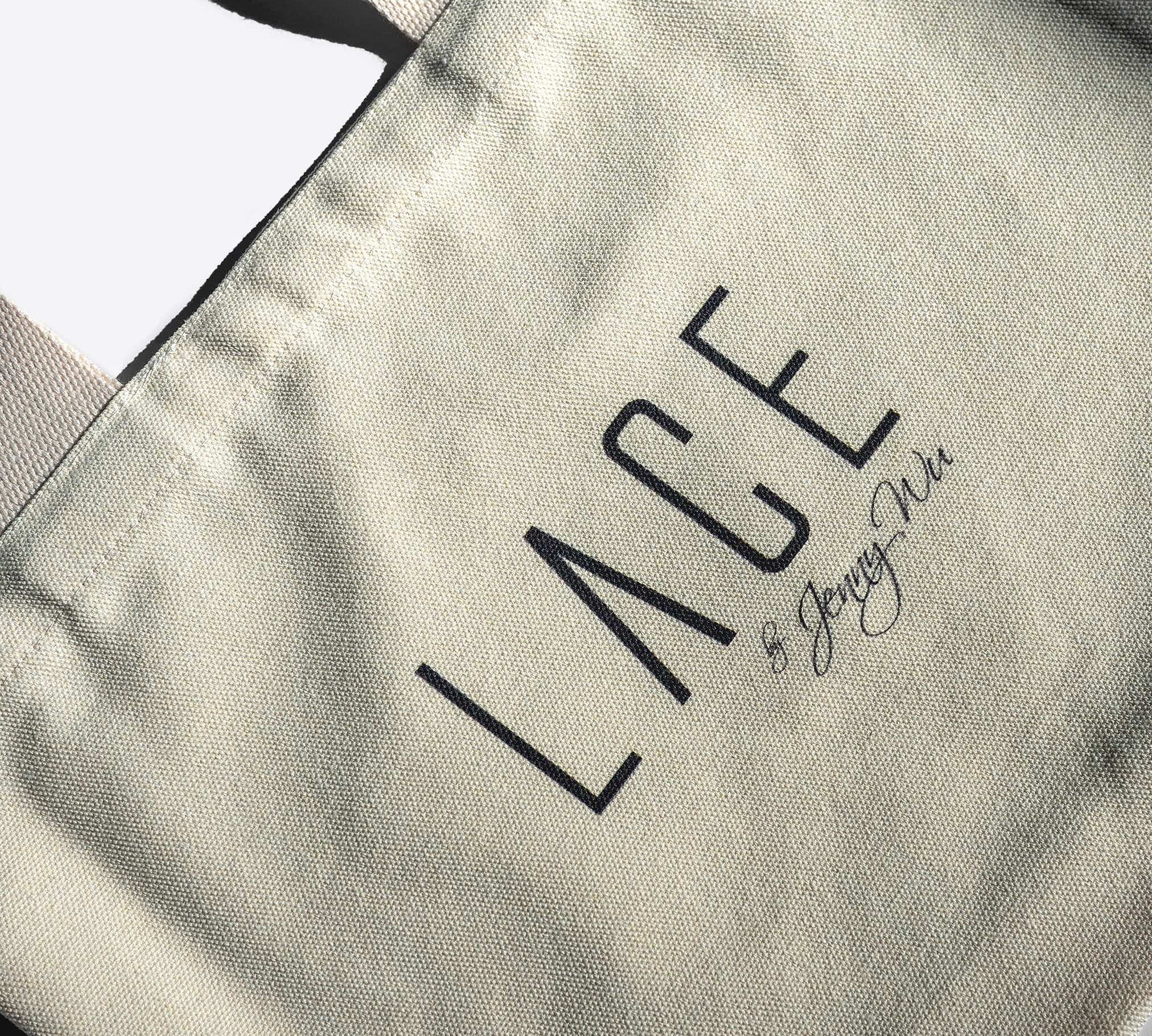 Beige LACE Tote Bag made of durable 100% cotton canvas with sturdy wide-strap handles, perfect for everyday use.