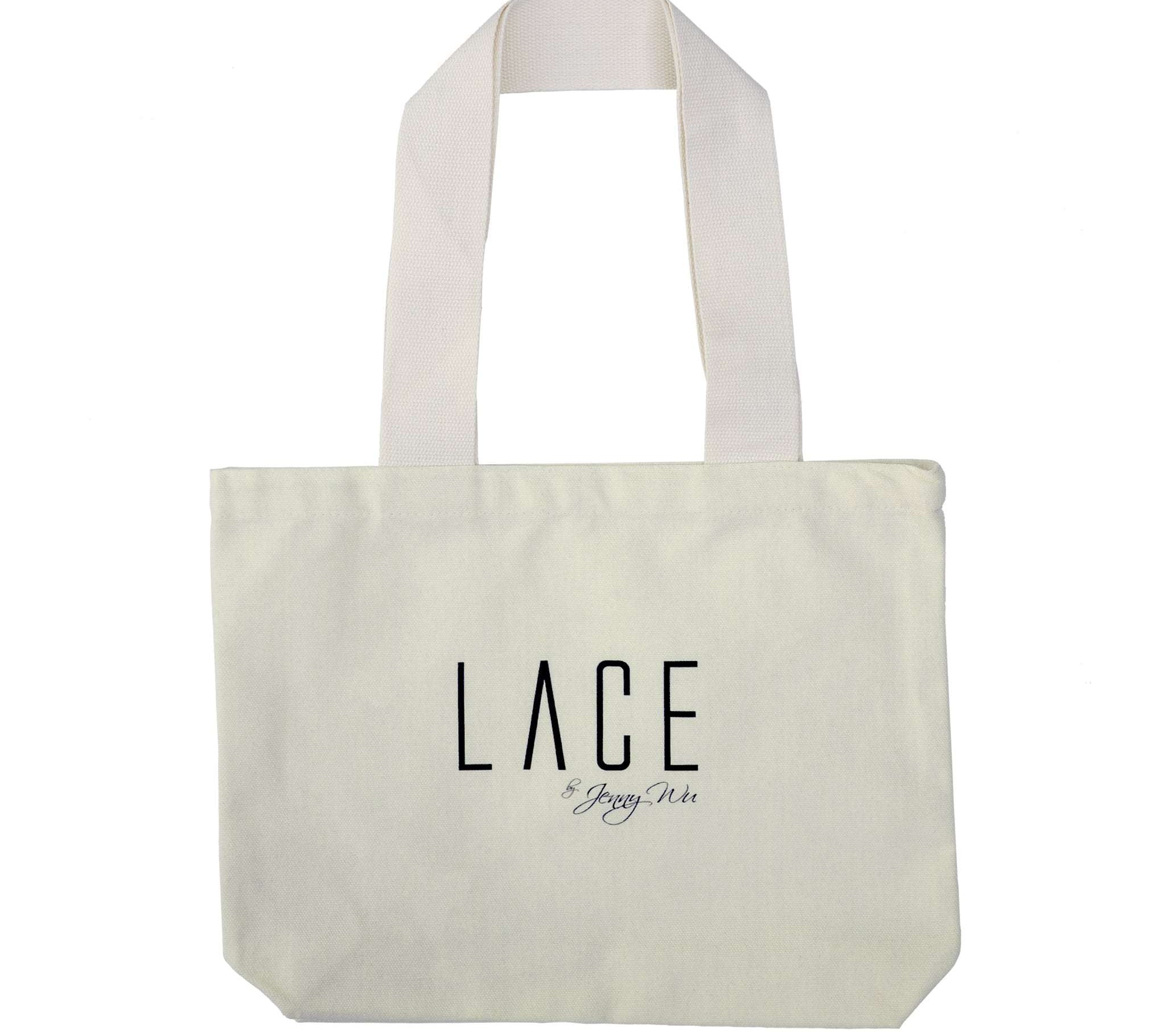 Beige LACE Tote Bag made of 100% cotton canvas with sturdy wide straps for everyday use