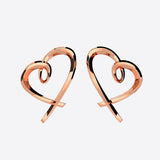 Pair of heart studs earrings with asymmetrical lace design in sterling silver and rose gold vermeil
