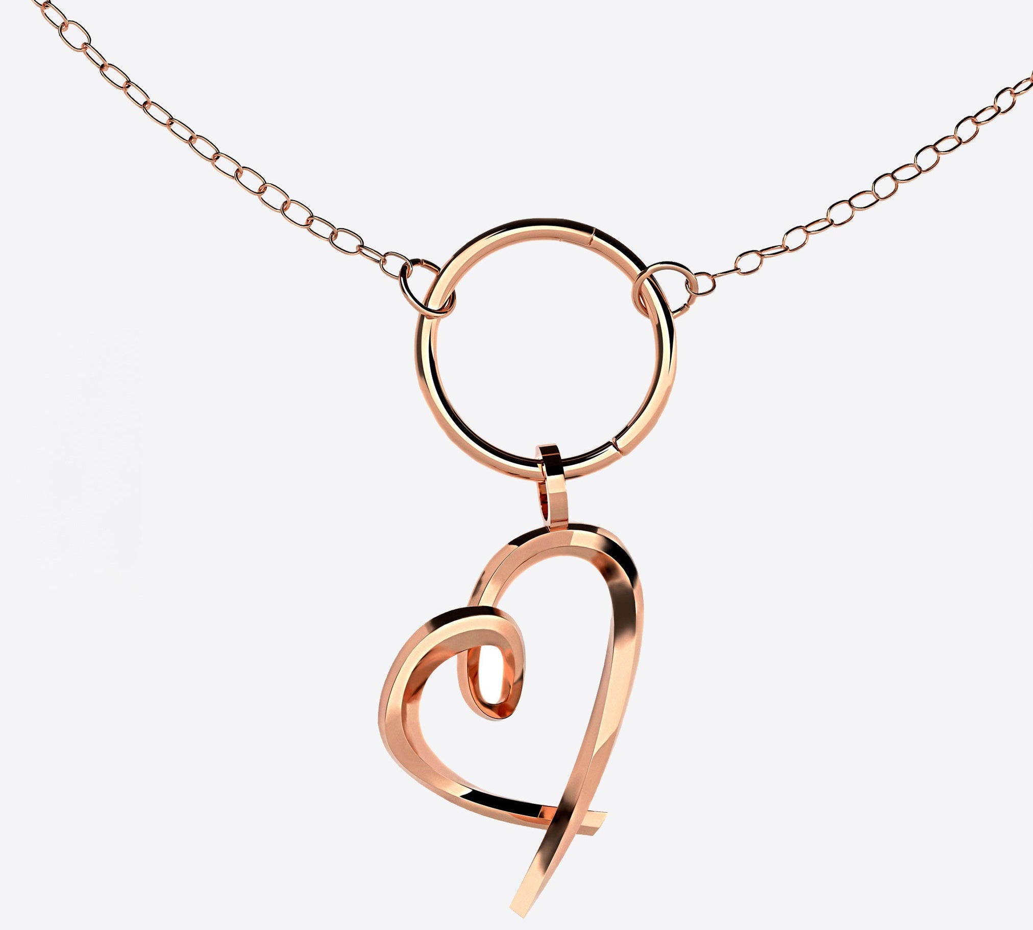 Modern Heart Charm necklace in sterling silver and rose gold vermeil with geometric design