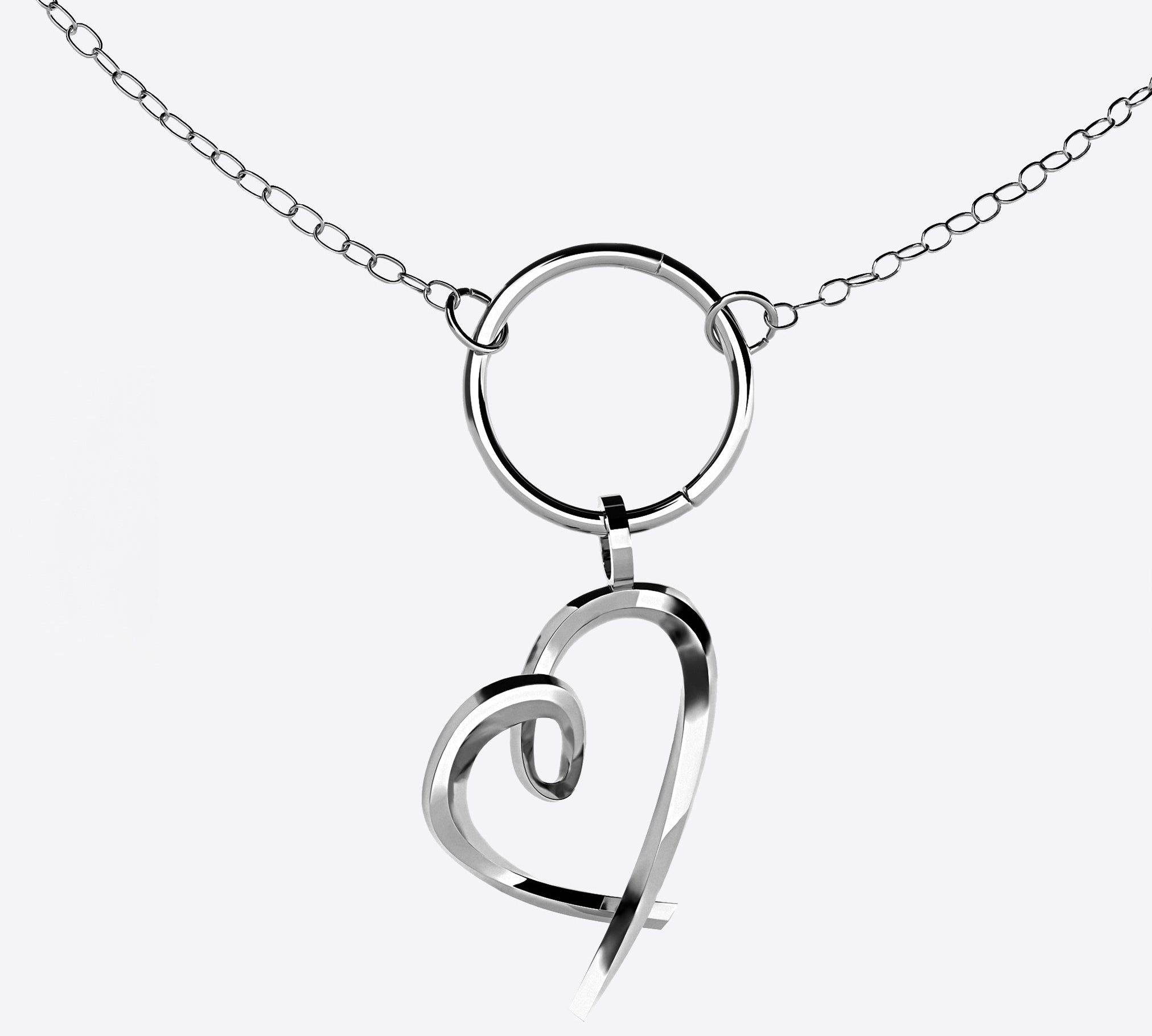 Heart Charm necklace in sterling silver with open heart design from LACE's Heart Collection
