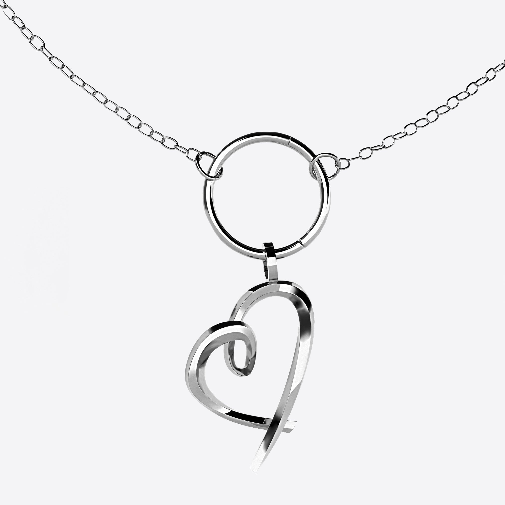 Heart Charm necklace in sterling silver with open heart design from LACE's Heart Collection