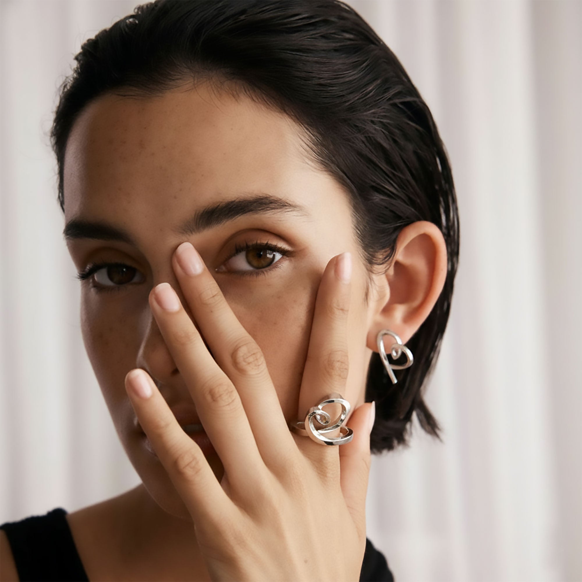 Sterling silver Heart Ring with asymmetrical heart design and elegant curve