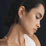 Pair of heart studs earrings in sterling silver with lace design and custom pouch