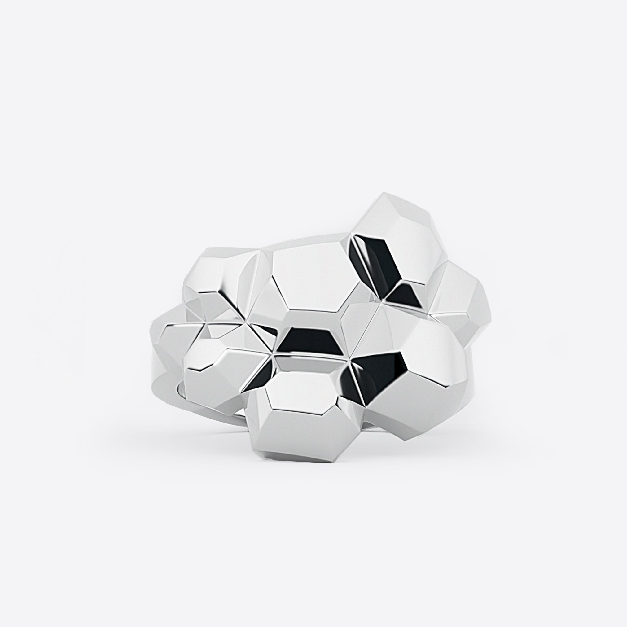 Hexa Ring- Top in sterling silver with geometric hexagonal facets and polished finish