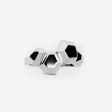 Modern sculptural Hexa Ring- Top in polished sterling silver with hexagonal faceted design