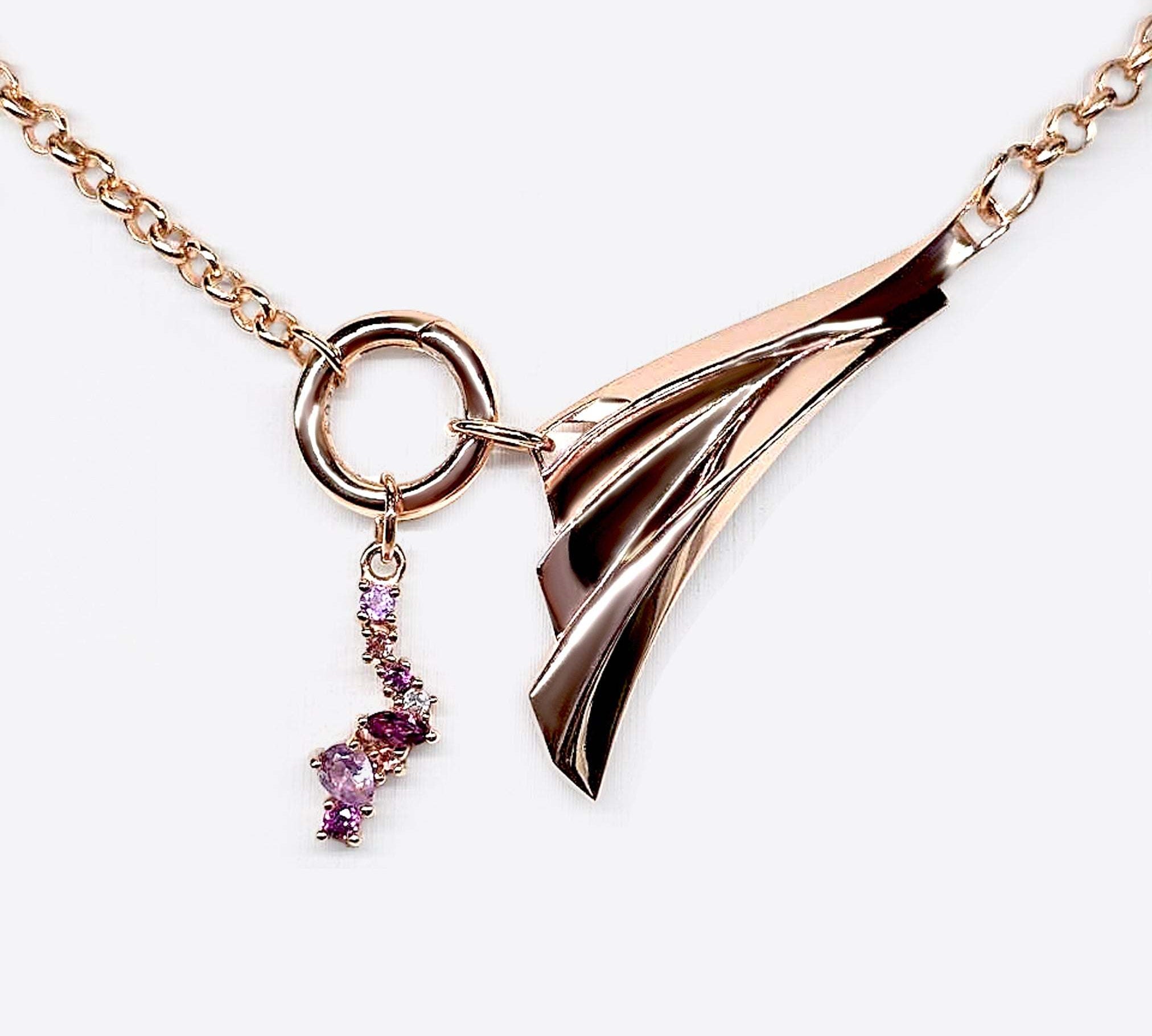 Leda gemstone necklace with amethyst, rhodolite, pink tourmaline, white topaz in 18K rose gold vermeil