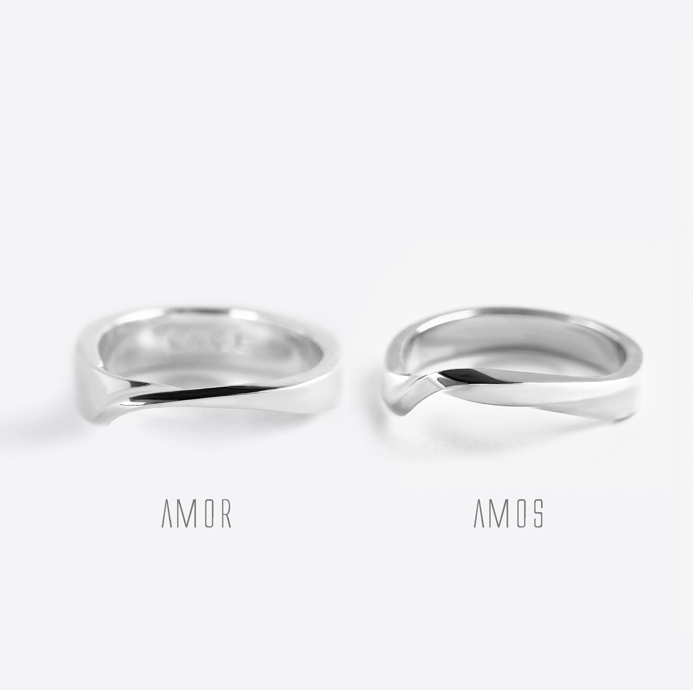 Amor Amos Light Set sterling silver stackable rings with twisting band design