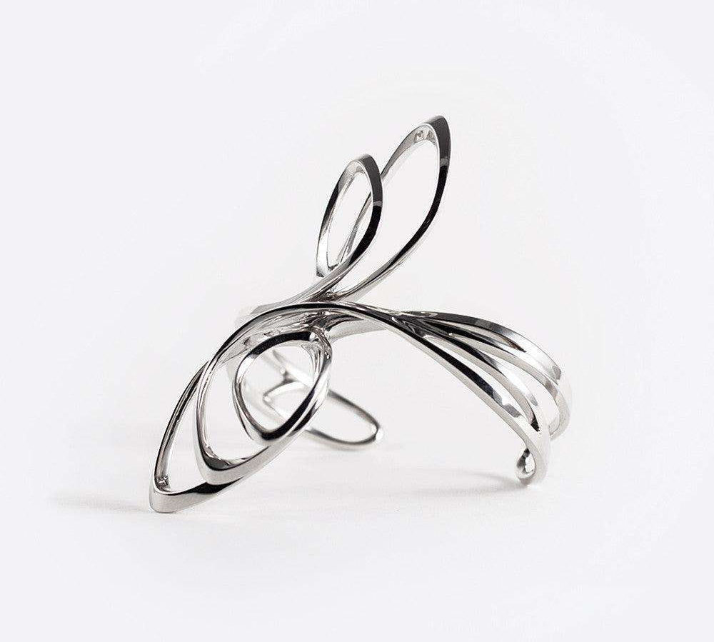 Sterling silver Flora Cuff with elliptical petal design and elegant open structure
