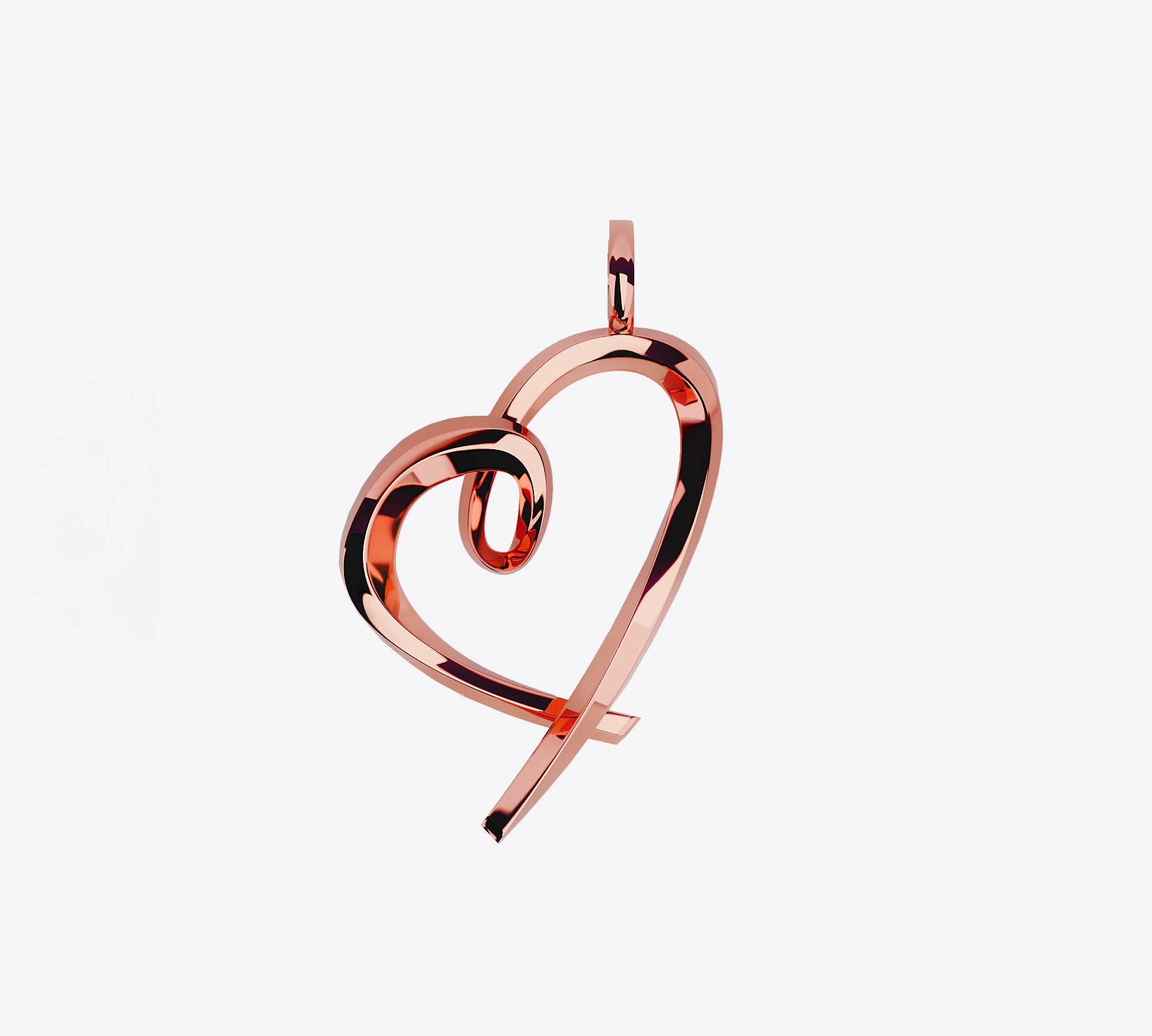 Modern heart charm necklace in sterling silver and 18K rose gold vermeil