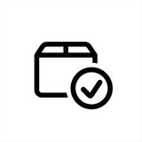 Shipping protection icon with package and checkmark symbol