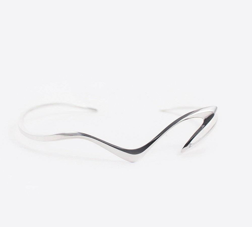 Prelude Choker sterling silver minimalist curved statement necklace with precision edge detailing