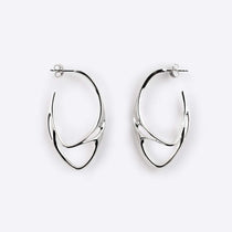 Sterling silver Eclipse Light earrings with two interlocking oval rings and polished finish