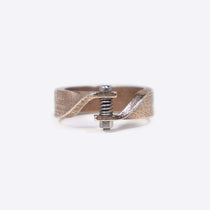Machina X men's adjustable stainless steel and bronze ring with industrial screw design