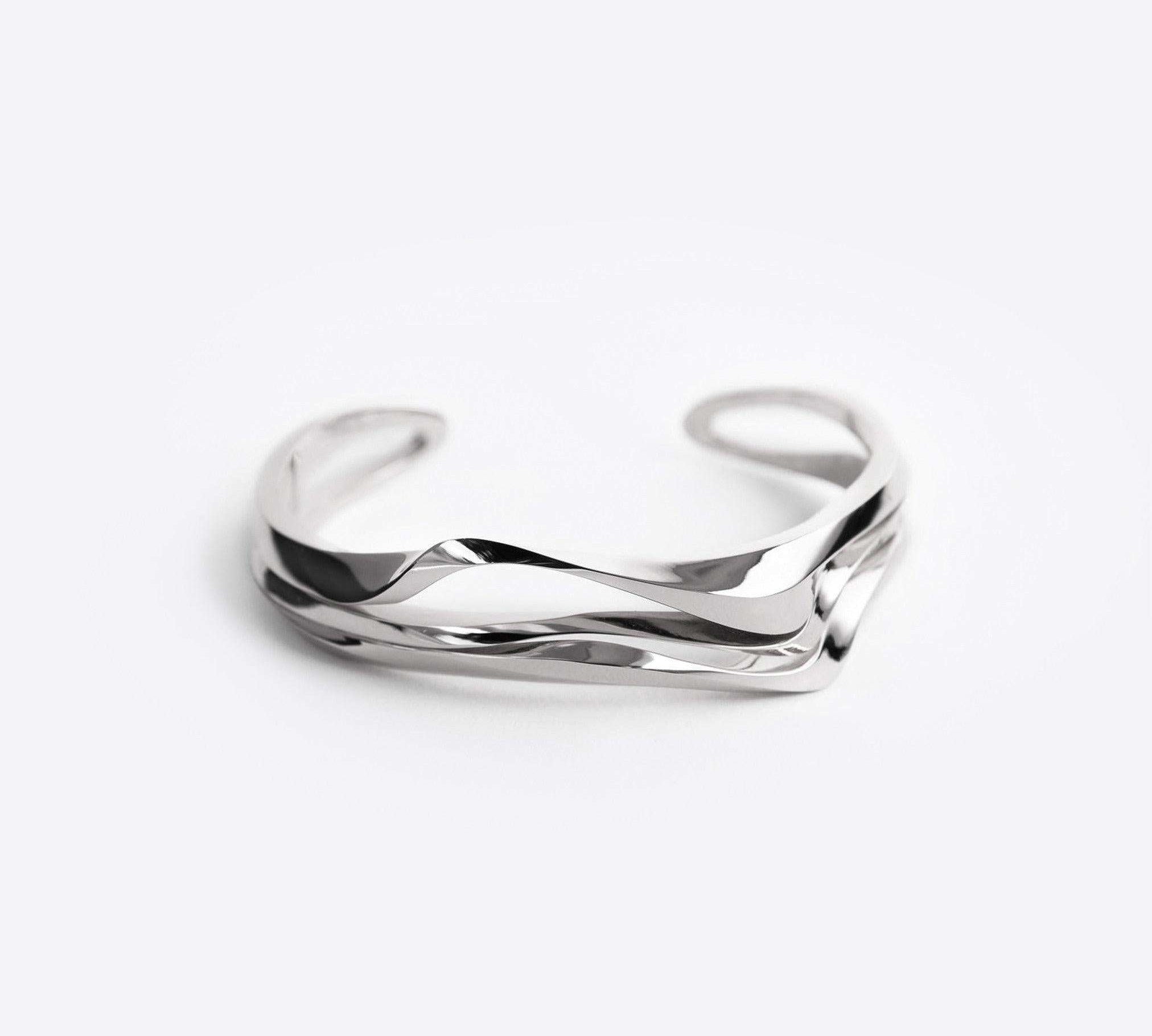 Allegro Cuff sterling silver twisted stacking bracelet with precision edge detailing