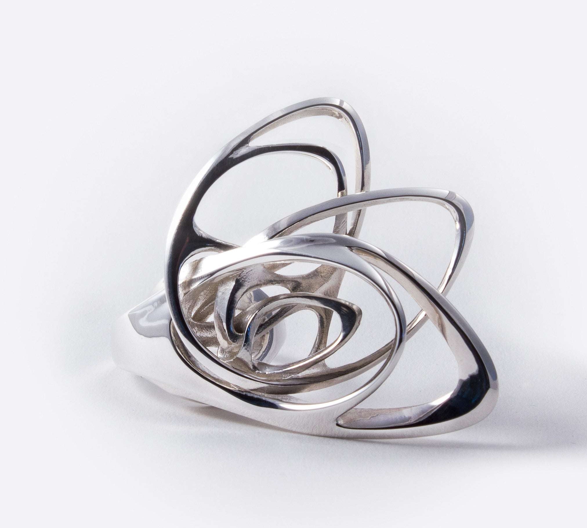 Sterling silver Papilio Ring bold statement design with elliptical petals and intricate detailing